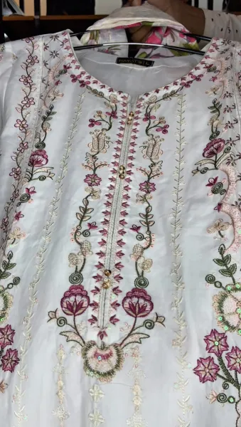 Pakistani Original Hayat’s Embroidered Stitched Cotton 3Pcs _ White 